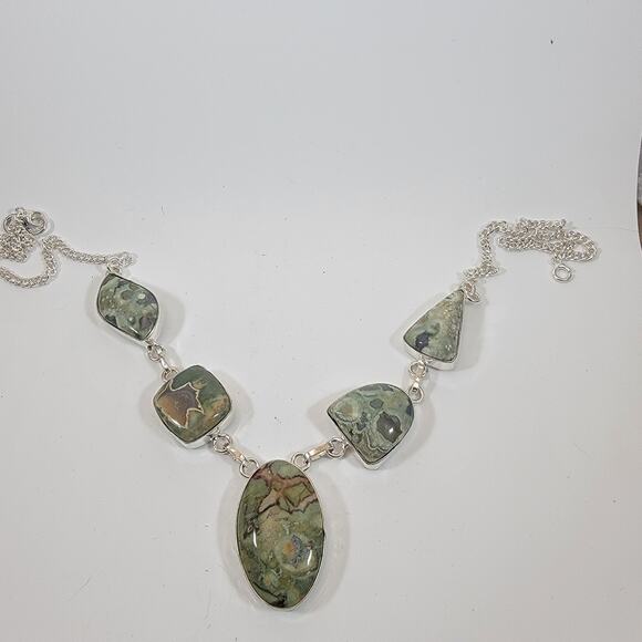 Handmade Green Jasper Necklace Artisan Sterling Silver Jewelry Unique Gemstone - Picture 2 of 10
